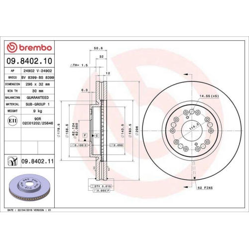 Set disc frana Lexus Gs ( S16) 08.97-12.04, Gs (Jzs147) 01.93-08.97, Is I ( E1) 04.99-07.05, Is Sportcross ( E1) 10.01-10.05, Ls ( F1) 09.89-12.95, Sc Convertible (Uzz40) 01.01-07.10, Fata, 296X32mm, ventilat, BREMBO