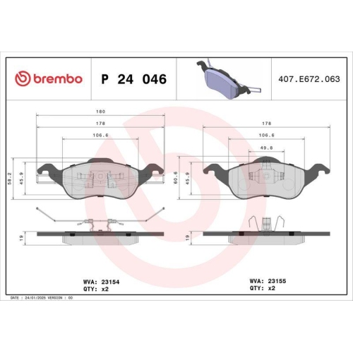 Placute frana Ford Focus I (Daw Dbw) 09.98-11.09, Focus I Box / Estate (Dnw) 08.98-03.05, Focus I Estate (Dnw) 02.99-12.07, Focus I Sedan (Dfw) 02.99-11.09, Fata, BREMBO