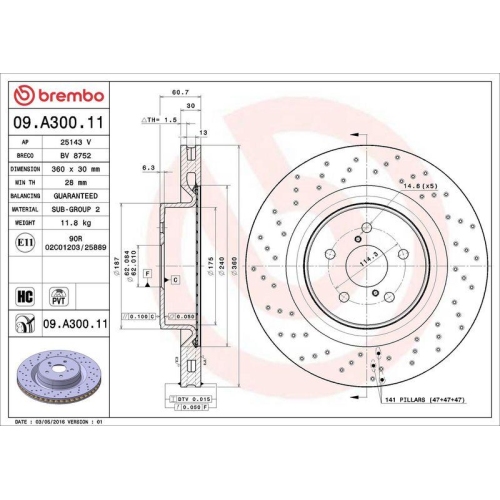 Set disc frana Lexus Is 2 ( E2) 08.05-04.13, Fata, 360X30mm, ventilat, BREMBO