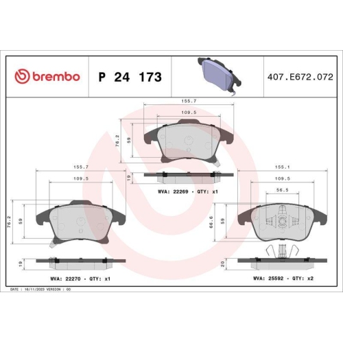 Placute frana Ford Galaxy 3 (Ck) 01.15-, Galaxy Mk 3 Van (Ck) 03.19-, Mondeo 5 Liftback (Ce) 09.14-, Mondeo 5 Saloon (Cd) 09.12-, Mondeo 5 Turnier (Cf) 09.14-, S-Max (Cj Wa6) 01.15-, Fata, BREMBO