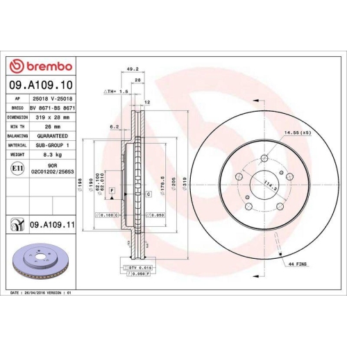 Set disc frana Lexus Rx ( U3) 02.03-12.08, Fata, 319X28mm, ventilat, BREMBO
