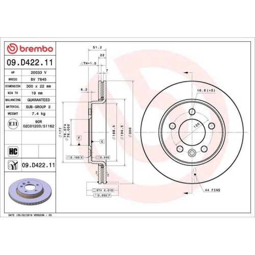 Set disc frana Man Tge Box 02.17-, Tge Bus 02.17-, Tge (Uz) 11.16-; Vw Amarok (2ha) 09.10-, Crafter Box (Sy Sx) 09.16-, Crafter Bus (Syi Syj) 09.16-, Crafter (Sz) 11.16-, Grand California Camper (Scb Scc) 04.19-, Spate, 300X22mm, ventilat, BREMBO