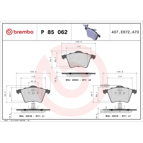 Placute frana Ford Galaxy I (Wgr) 03.95-05.06, Galaxy Mk I Van (Wgr) 03.95-05.06; Seat Alhambra (7v8 7v9) 04.96-03.10, Alhambra Van (7v8 7v9) 03.96-03.10; Vw Sharan (7m8 7m9 7m6) 05.95-03.10, Sharan Van (7m) 05.95-03.10, Fata, BREMBO