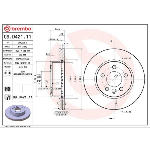 Set disc frana Man Tge Box 02.17-, Tge Bus 02.17-, Tge (Uz) 11.16-; Vw Crafter Box (Sy Sx) 09.16-, Crafter Bus (Syi Syj) 09.16-, Crafter (Sz) 11.16-, Grand California Camper (Scb Scc) 04.19-, Multivan T7 (Stm Stn) 08.21-, Fata, 303X28mm, ventilat, BREMBO