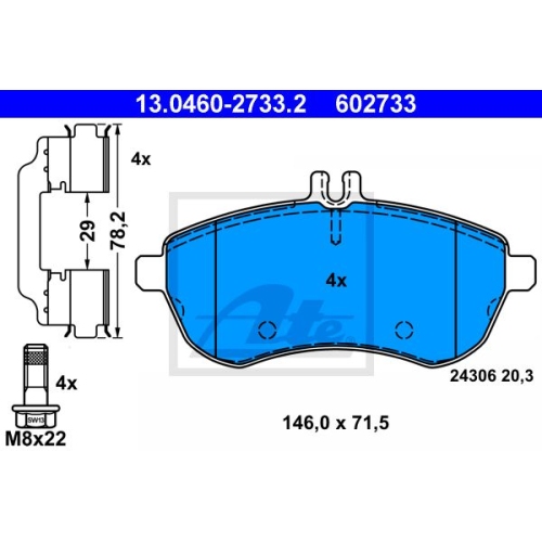 Set placute frana Ate 13046027332, parte montare : punte fata