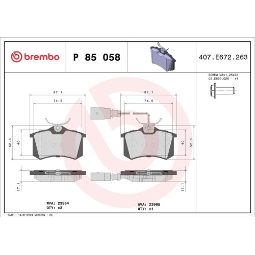 Placute frana Ford Galaxy I (Wgr) 03.95-05.06, Galaxy Mk I Van (Wgr) 03.95-05.06; Seat Alhambra (7v8 7v9) 04.96-03.10, Alhambra Van (7v8 7v9) 03.96-03.10; Vw Sharan (7m8 7m9 7m6) 05.95-03.10, Sharan Van (7m) 05.95-03.10, Spate, BREMBO