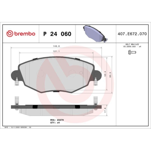 Placute frana Ford Mondeo 3 (B5y) 10.00-03.07, Mondeo 3 Estate (Bwy) 10.00-03.07, Mondeo 3 Sedan (B4y) 10.00-09.07; Jaguar X-Type I (X400) 03.01-11.09, X-Type I Estate (X400) 09.03-12.09, Fata, BREMBO