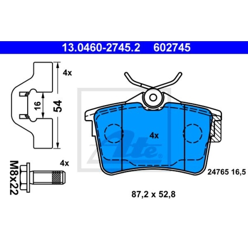 Placute frana Citroen Berlingo (B9), 04.2008-2018, Peugeot 308 Sw, 09.2007-, Partner Van, 2008-2018, Motorizare 1.6/ 1.4 16v/ 1.2, ATE