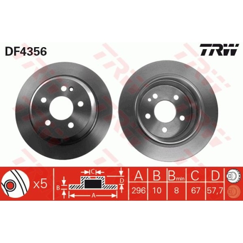 Disc frana Trw DF4356, parte montare : punte spate