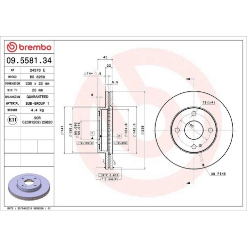 Set disc frana Mazda 323 C 4 (Bg) 06.89-09.00, 323 C 5 (Ba) 08.94-01.01, 323 F 4 (Bg) 04.87-10.94, 323 F 5 (Ba) 07.94-02.00, 323 P 5 (Ba) 10.96-09.98, 323 S 4 (Bg) 06.89-10.96, 323 S 5 (Ba) 09.92-12.03, Demio (Dw) 01.96-07.03, Fata, 235X22mm, ventilat, BR