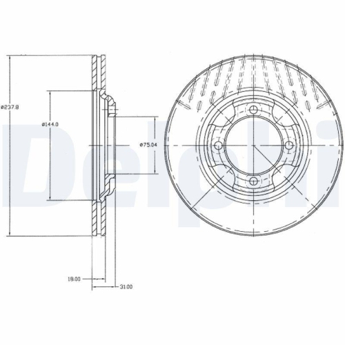 Set discuri frana Mazda 323 2 (Bd), 323 3 (Bf), 323 3 Estate (Bw), 323 3 Hatchback (Bf), punte fata, 238x18, ventilat, DELPHI