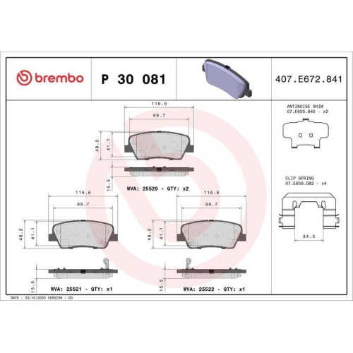 Placute frana Genesis G70 (Ik) 09.17-; Hyundai Equus / Centennial (Vi) 03.09-12.16, Genesis (Dh) 03.14-06.19, Genesis Coupe 01.08-, Santa Fe 3 (Dm Dma) 09.12-12.18; Kia Stinger (Ck) 06.17-, Stinger Hatchback Van (Ck) 06.17-, Spate, BREMBO