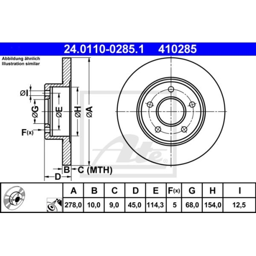 Disc frana Ate 24011002851, parte montare : punte spate