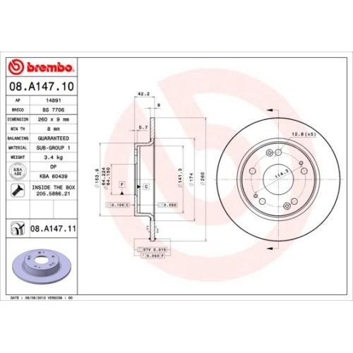 Disc frana Honda Civic Viii Hatchback (Fn, Fk), 09.2005-, BREMBO