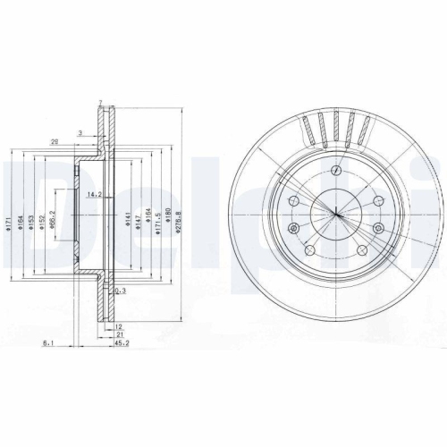 Set discuri frana Land Rover Freelander 1 (L314), Freelander 1 Soft Top (L314), 1.8 16V 4x4, 1.8 1 16V 4x4, 2.0 Td4 4x4, 2.5 V6 4x4, 1.8 4x4, punte fata, 277x21, ventilat, DELPHI