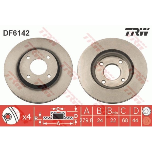 Disc frana Trw DF6142, parte montare : punte fata