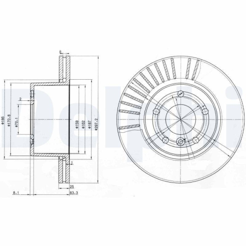 Set discuri frana Land Rover Discovery 2 (L318), 2.5 Td5 4x4, 4.0 V8 4x4, punte fata, 297x25, ventilat, DELPHI