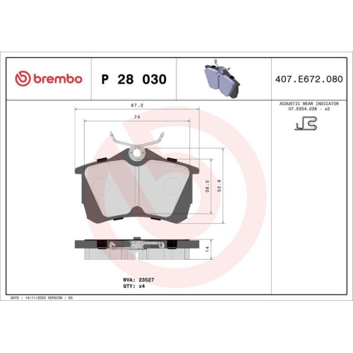 Placute frana Honda Accord 6 (Ck Cg Ch Cf) 03.97-12.03, Accord 6 Hatch Clback (Ch Cl) 12.99-12.02, Accord 7 (Cl Cn) 01.03-09.12, Spate, BREMBO