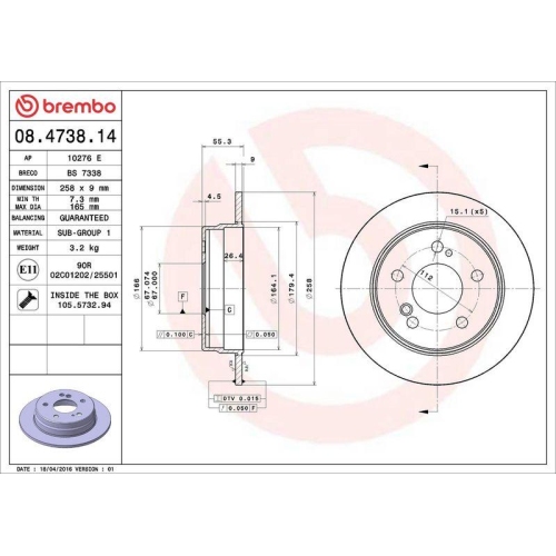 Set disc frana Mercedes 124 (W124) 12.84-08.93, 190 (W201) 10.82-08.93, Clasa E (W124) 02.93-06.96, Clasa E Coupe (C124) 06.93-06.97, Clasa E T-Model (S124) 06.93-06.96, Spate, 258X9mm, plin, BREMBO