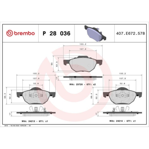 Placute frana Honda Accord 7 (Cl Cn) 01.03-09.12, Accord 7 Tourer (Estate) (Cm Cn) 04.03-05.08, Fata, BREMBO