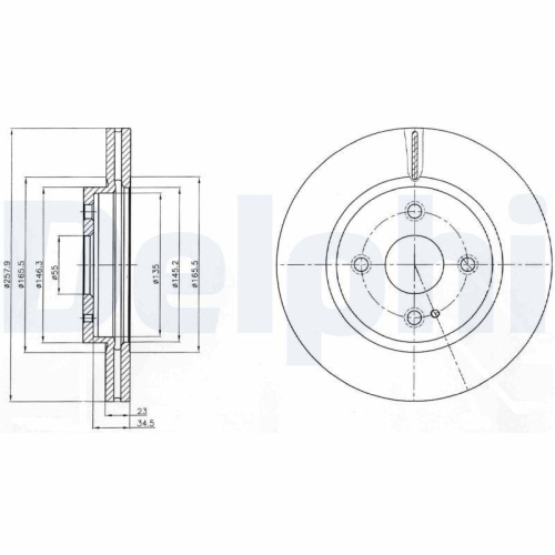 Set discuri frana Fiat 124 Spider (348 ); Mazda 2 (De, Mx-5 4 (Nd), 1.4 (348), 1.3 (DE3FS), 1.3 BiFuel, 1.3 MZR (DE3FS), 1.4 MZR-CD, 1.5 (DE5FS), 1.5 MZR (DE5FS), 1.6 MZ-CD, 1.5 (ND2E), 2.0 (ND2E), Fata, 258x23, ventilat, DELPHI