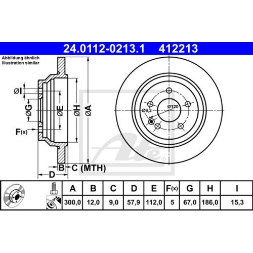 Disc frana Mercedes Klasa 5 (W447), 03.2014-, Vito Mixto (W447), 10.2014-, Vito Tourer (W447), 10.2014-, Vito, Van (W447), 10.2014-, Spate, , ATE 24.0112-0213.1