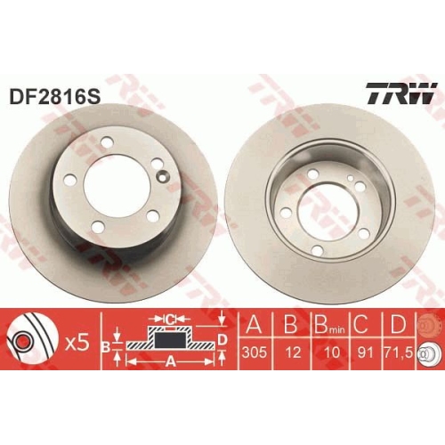 Disc frana Trw DF2816S, parte montare : punte spate