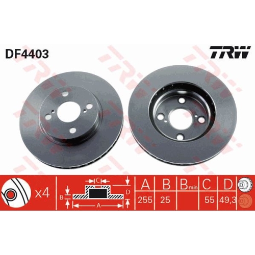 Disc frana Toyota Corolla, 01.2001-12.2007, TRW