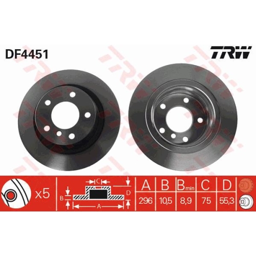 Disc frana Trw DF4451, parte montare : Punte spate