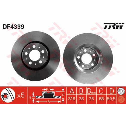 Disc frana Trw DF4339, parte montare : Punte fata