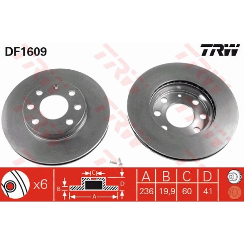 Disc frana Trw DF1609, parte montare : Punte fata