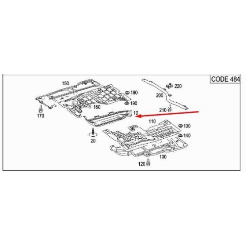 Scut motor Mercedes Clasa A (W169), 09.2004-06.2012, Clasa B (W245), 05.2005-06.2011, fata, central, polietilena (PE)