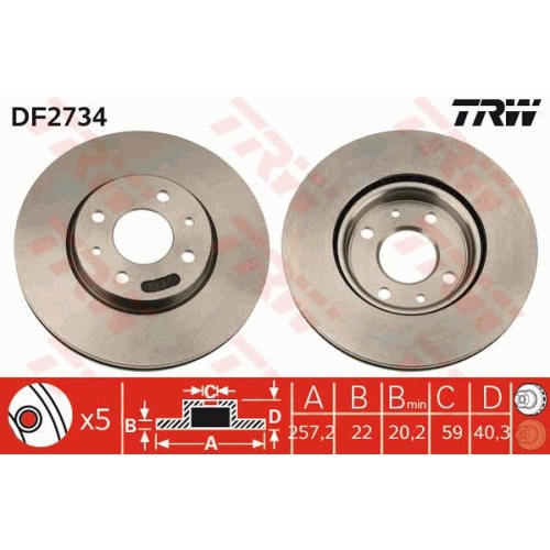 Disc frana Alfa Romeo Mito, Nemo, Fiat 500/C, Doblo, Fiorino, Idea, Linea, Panda, Qubo, Stilo, Lancia Dedra, Musa, Ypsilon, Peugeot Bipper, TRW