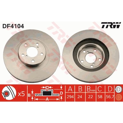 Disc frana Trw DF4104, parte montare : Punte fata