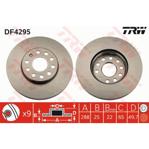 Disc frana Audi A3, 05.2003-08.2012, Altea, 03.2004-, Toledo 3, 04.2004-05.2009, Octavia, Superb, Yeti, Beetle, 12.2011-, Caddy 3, 03.2004-05.2015, Eos, Jetta 1, Scirocco, Touran, TRW