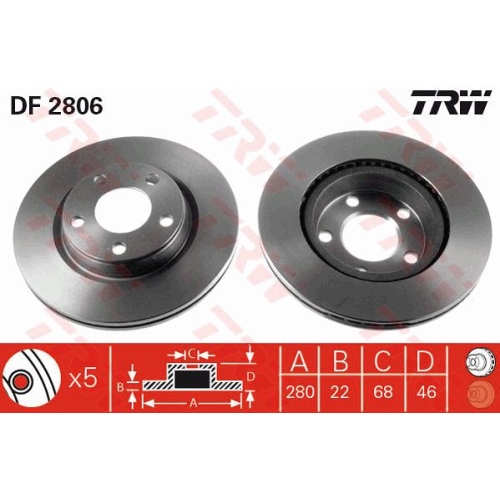 Disc frana Trw DF2806, parte montare : Punte fata