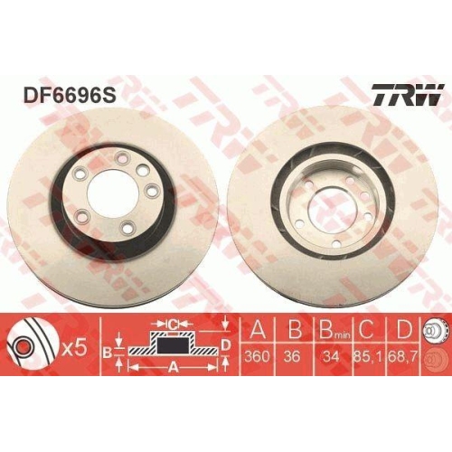 Set discuri frana Porsche Cayenne (92a); Vw Touareg (7p5, Touareg Van (7p5), punte fata, Dreapta, 360x36, TRW