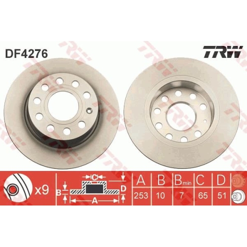 Disc frana Audi Audi A3, 09.2003-03.2013, Seat Altea, 2004-, Leon, 08.2013-, Octavia, 02.2004-06.2013, Yeti, Vw Beetle, Caddy 3, Eos, Golf, 01.2005-12.2013, Golf 5, Golf 6, Jetta 4, TRW