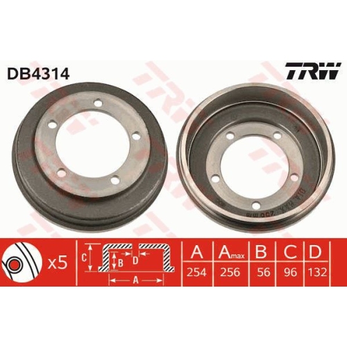 Tambur frana Trw DB4314, parte montare : Punte spate