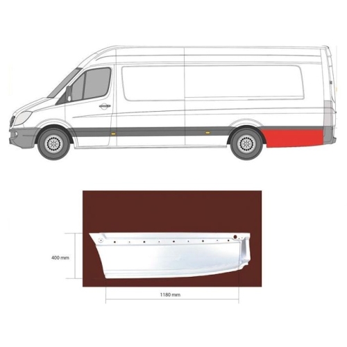 Segment reparatie aripa spate Mercedes Sprinter 2006-2018, VW Crafter 2005-2017; L=4700mm Partea Stanga, Spate, model :EXTRA LONG lungime 1180 mm , inaltime 395 mm, in spatele rotii