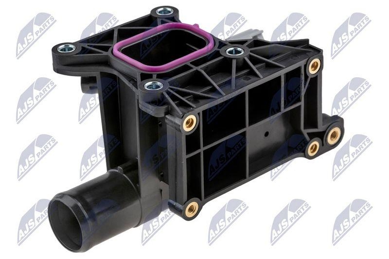 Carcasa termostat Ford C-Max, C-Max II, Fiesta V, Fiesta VI, Focus C-Max, Focus I, Focus II, Focus III, Fusion, Galaxy II, Mondeo II, Volvo C30, S40 II, S80 II, V50; 1450955; NTY, aftermarket