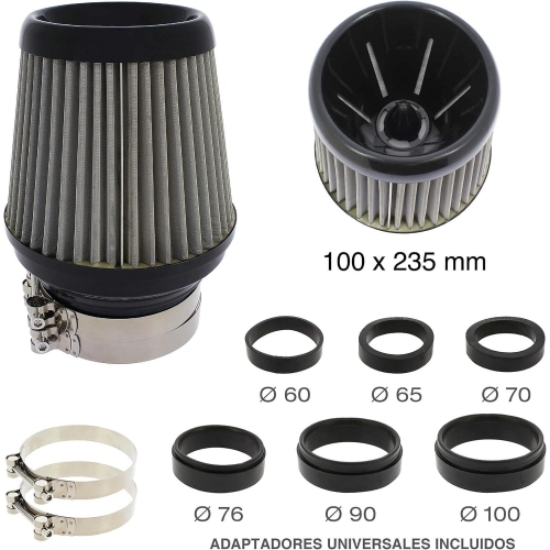 Filtru de aer universal din silicon, cu 6 inele și 2 coliere de prindere., gri