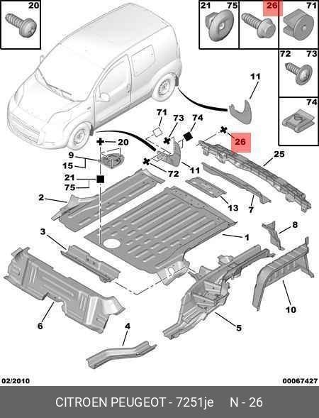 Surub M12 fixare armatura spate OE Peugeot Teppe, PSA 7251JE, set 2 buc