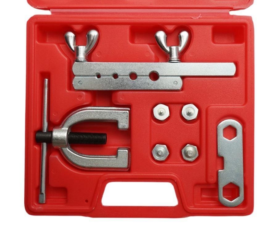 Trusa pentru bercuit conducte frana/racire 7 piese Breckner Germany, pentru furtunuri cupru/aluminiu/otel moale si tuburi alama, unghi 45 , adaptoare 4.75mm 6mm 8mm 10mm