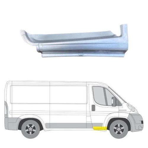 Prag metalic PEUGEOT BOXER (250), 2006-2014; BOXER, 2014-, Fiat DUCATO (250), 2006-2014; DUCATO, 2014-, Citroen JUMPER (250), 2006-2014; JUMPER, 2014-, fata, partea dreapta, otel galvanizat; sub usa fata; lungime 620 mm