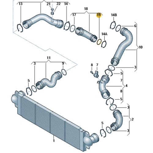 Oring Furtun Intercooler (diametru interior 43,95 Mm) - O.E. Vw 3C0145117, AUDI CHRYSLER DODGE MITSUBISHI PORSCHE SEAT SKODA VW JEEP, originalVW