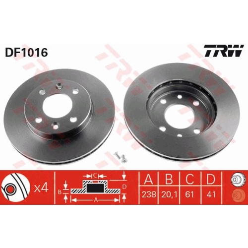 Disc frana Trw DF1016, parte montare : Punte fata