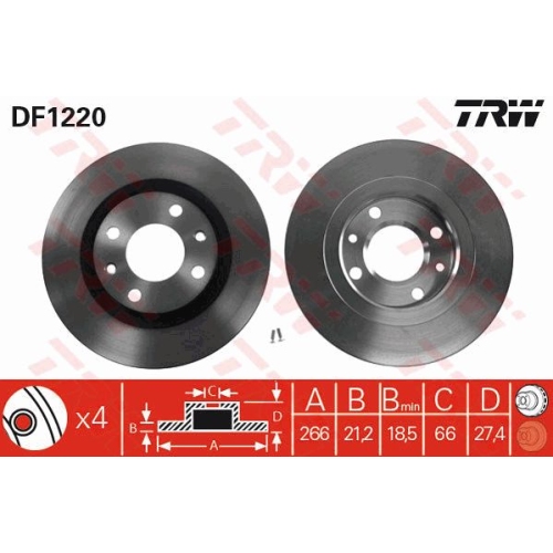 Disc frana Trw DF1220, parte montare : Punte fata