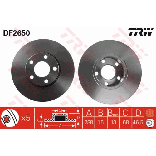 Disc frana Trw DF2650, parte montare : Punte fata