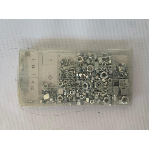 Set piulite 650 bucati, diverse marimi M3 M4 M5 M6 M8 M10 M12 INCOMPLET; RESIGILATA